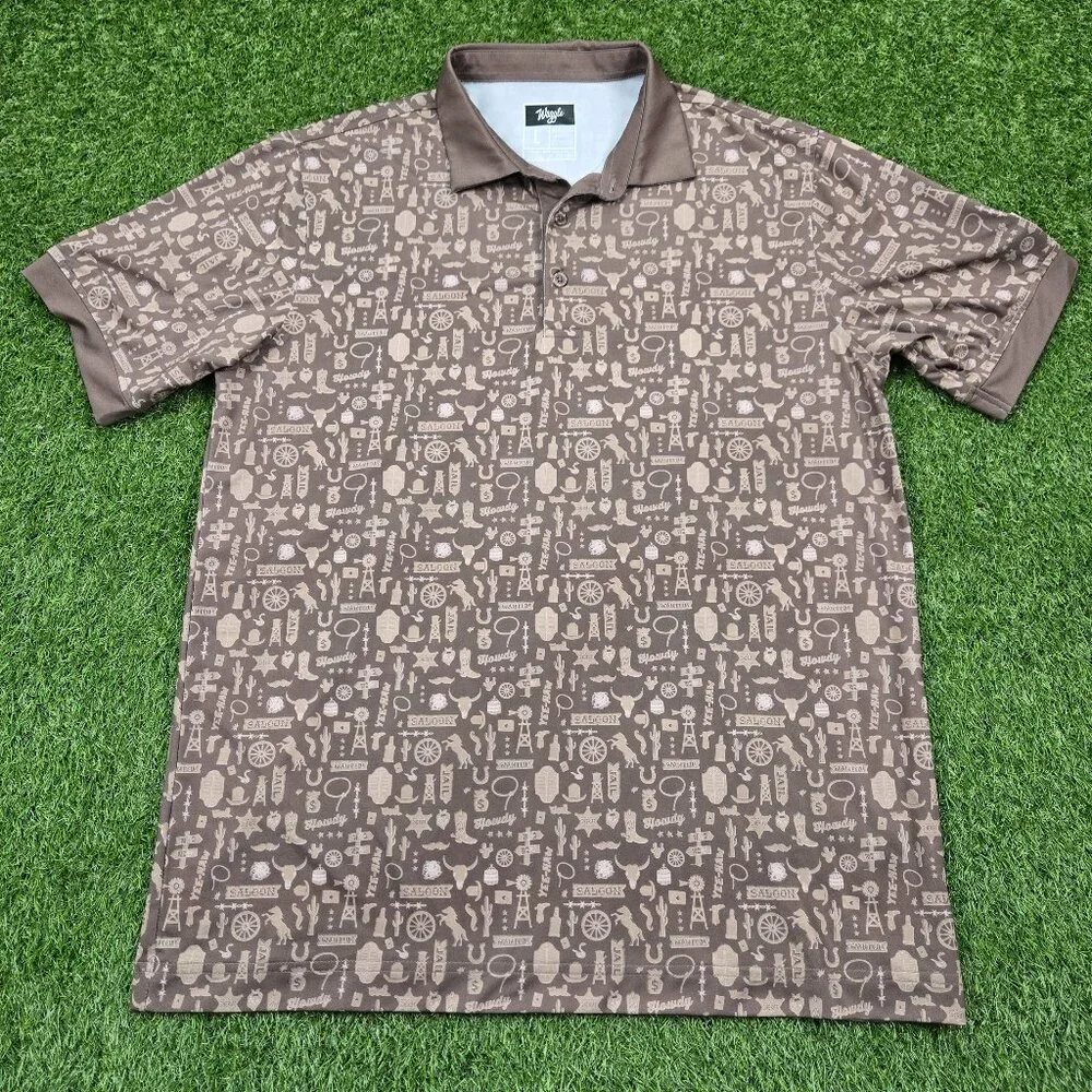 Waggle Polo Shirt Mens Large Wild Western Cowboy Saloon Howdy Horse Steer Golf - Picture 2 of 8